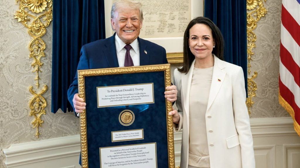 Venezuela’s opposition leader gives her Nobel Peace Prize medal to Donald Trump